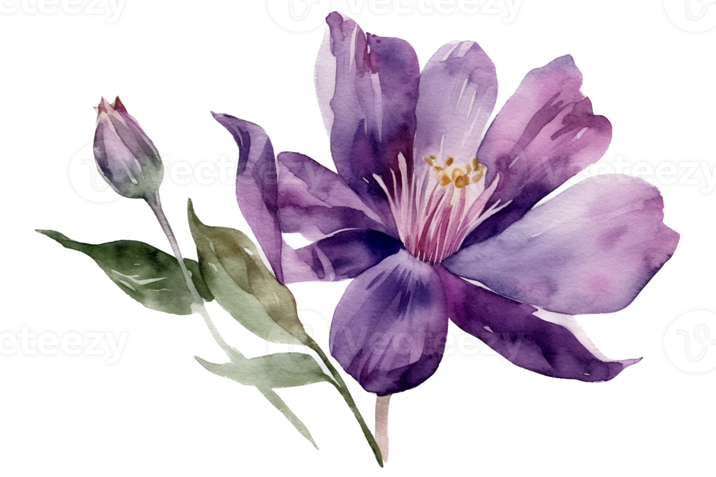 skön blomma med blad vattenfärg ai generera png