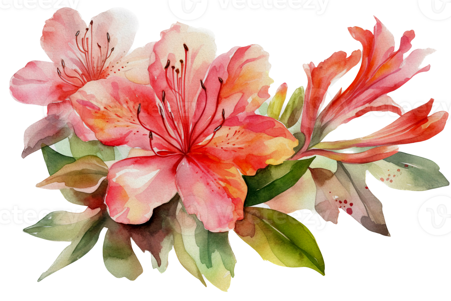 Beautiful flower with leaf watercolor AI Generate png