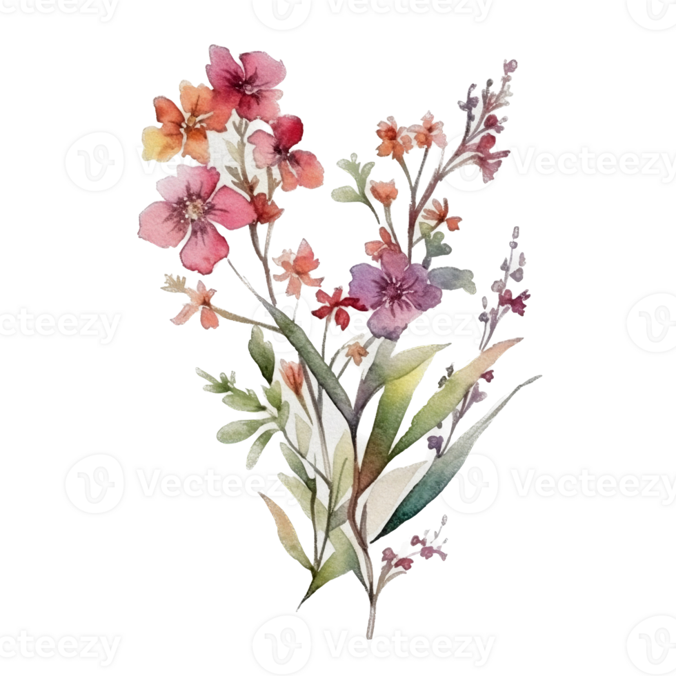 Beautiful flower with leaf watercolor ai generate png