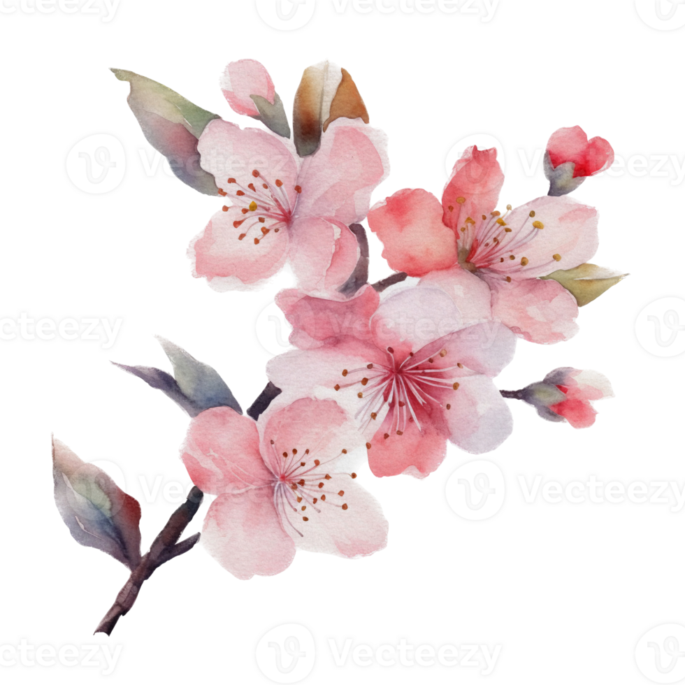 Beautiful flower with leaf watercolor ai generate png