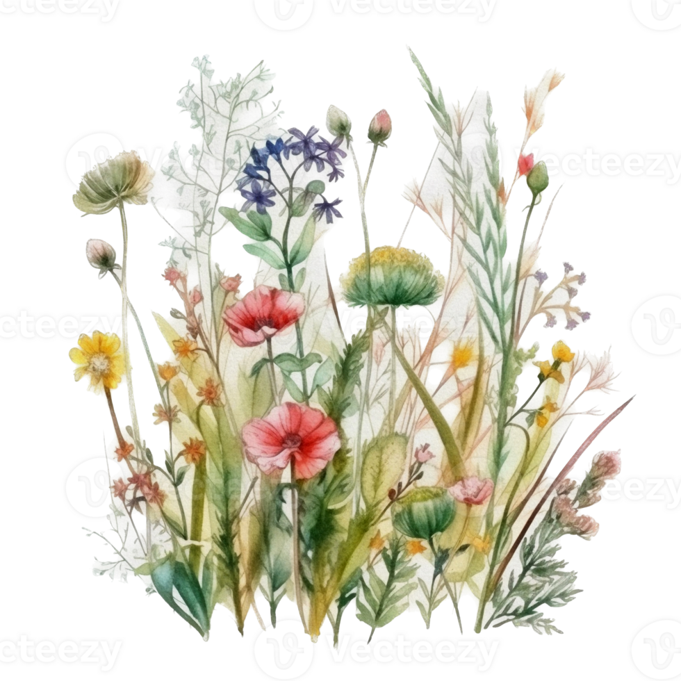 Beautiful flower with leaf watercolor ai generate png