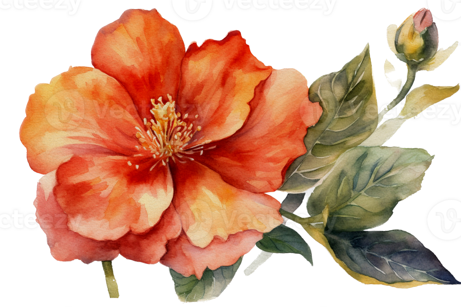 Flower with leaf watercolor AI Generate png