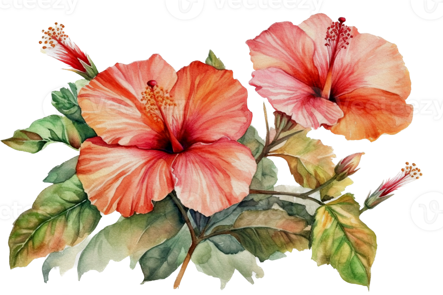 Beautiful flower with leaf watercolor AI Generate png