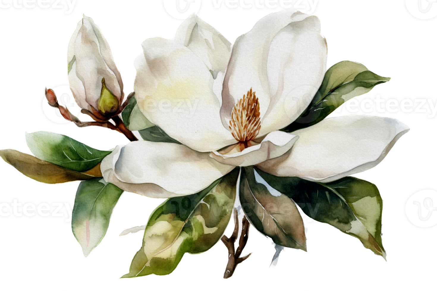 Flower with leaf watercolor AI Generate png