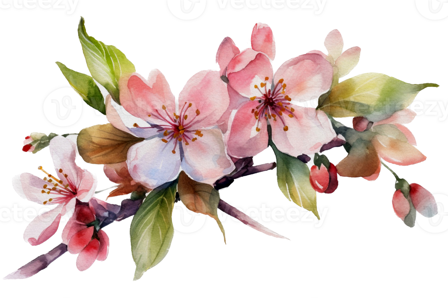 Beautiful flower with leaf watercolor AI Generate png