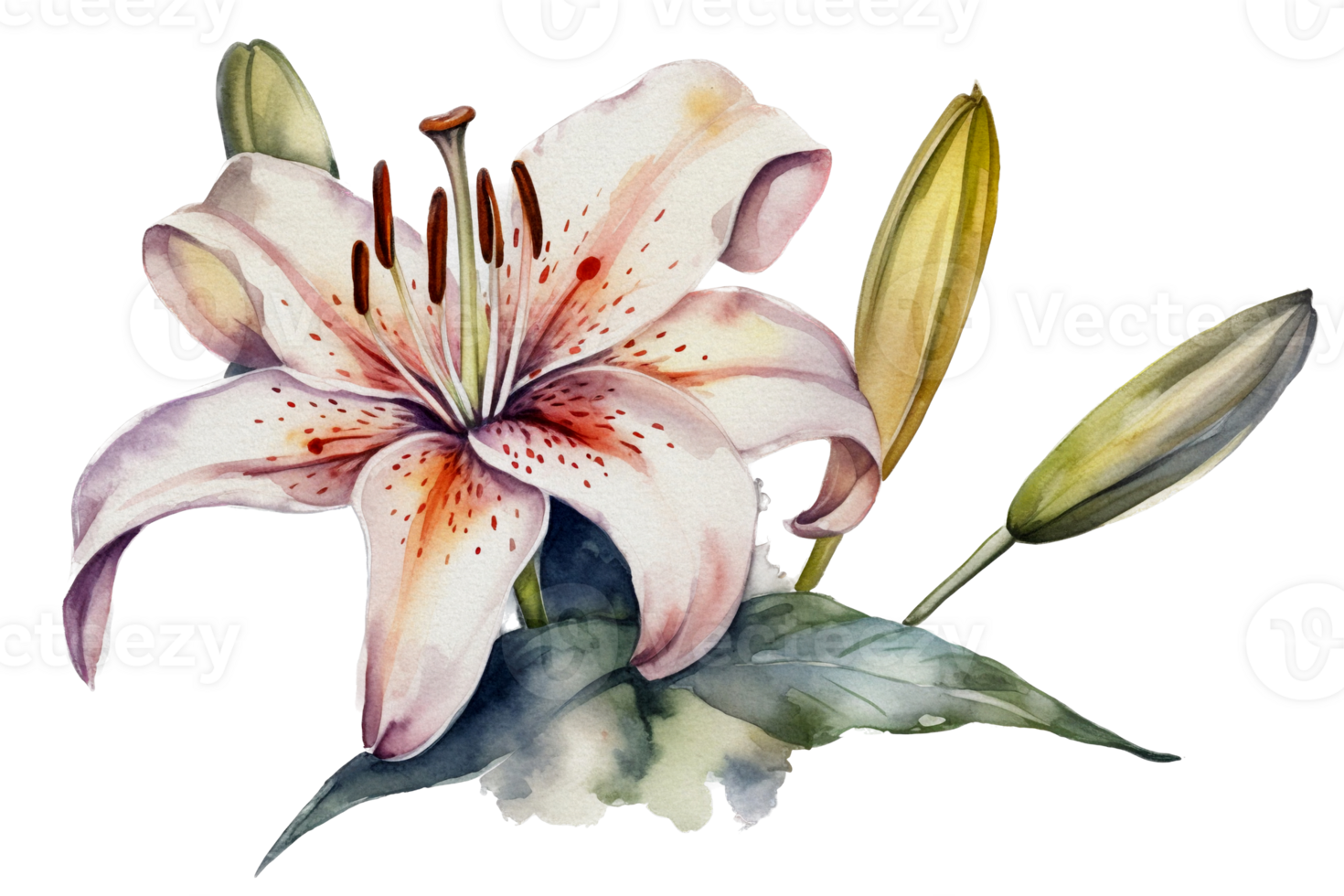 Flower with leaf watercolor AI Generate png
