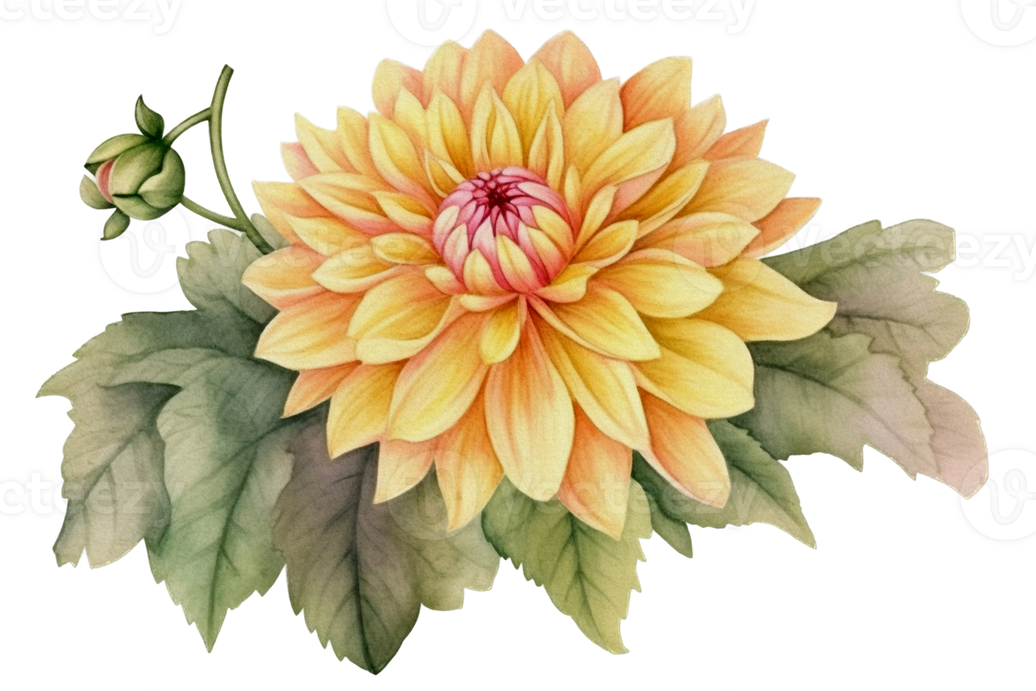 Beautiful flower with leaf watercolor AI Generate png