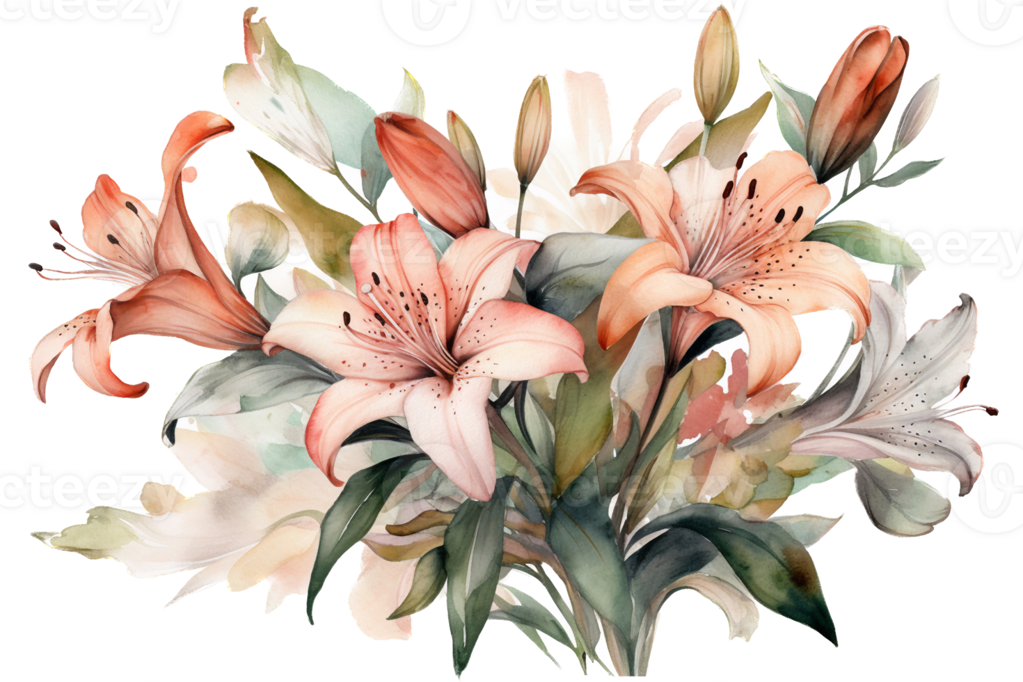 Beautiful flower with leaf watercolor ai generate png