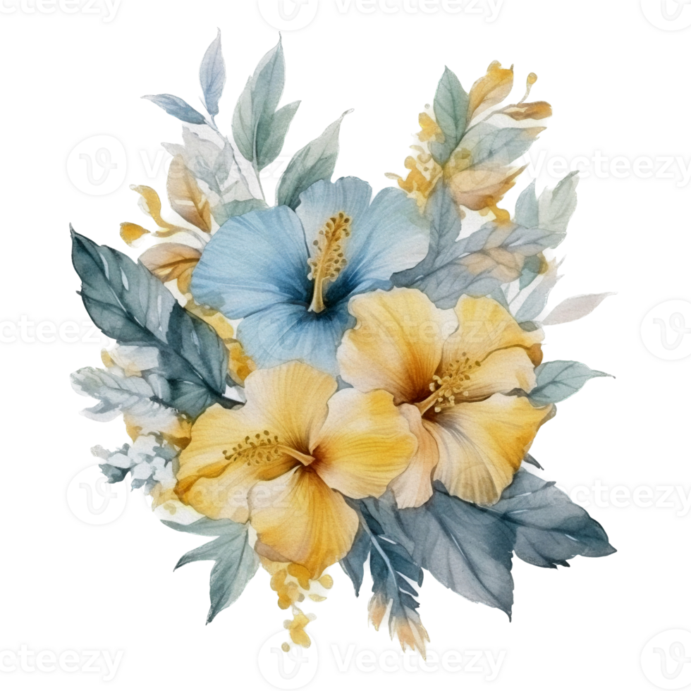 Beautiful flower with leaf watercolor ai generate png