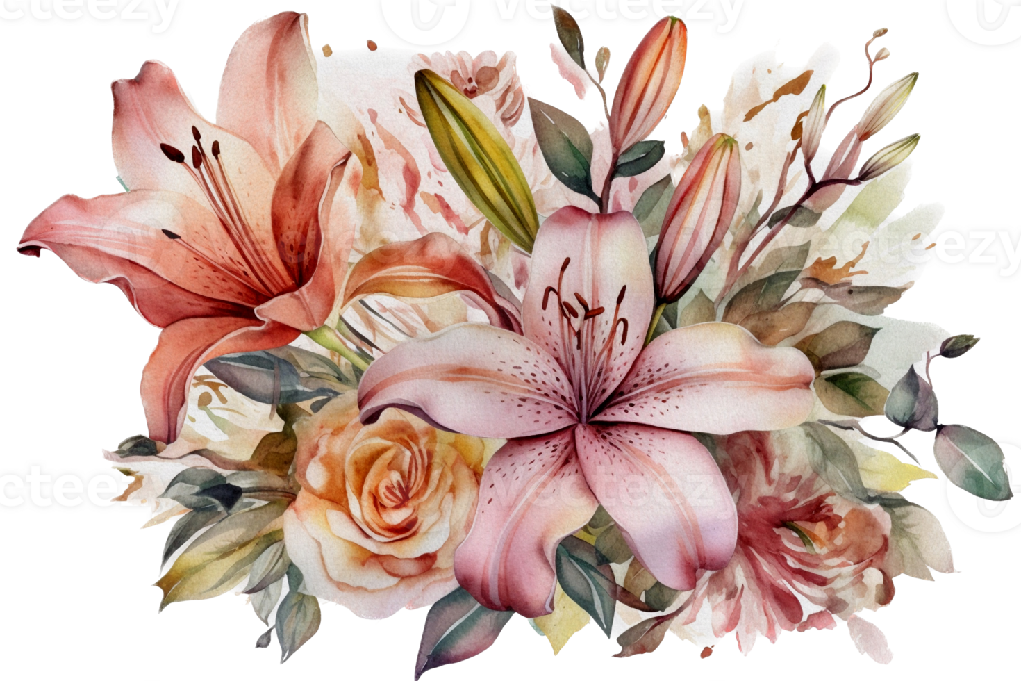 Beautiful flower with leaf watercolor ai generate png