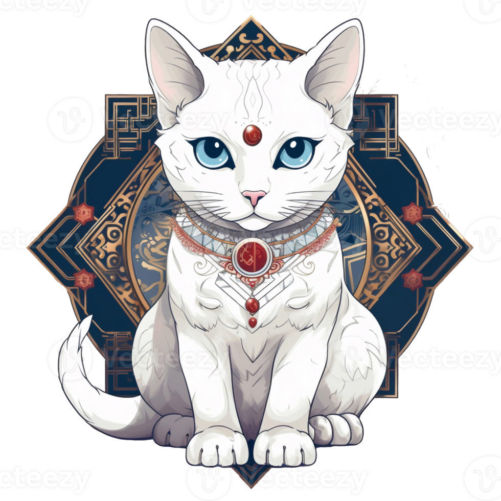 Illustration 2D cat with element ai generate png