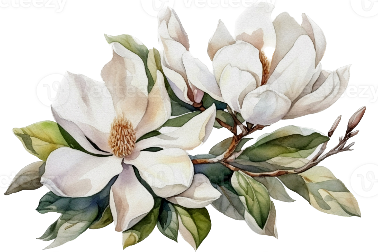 Flower with leaf watercolor AI Generate png