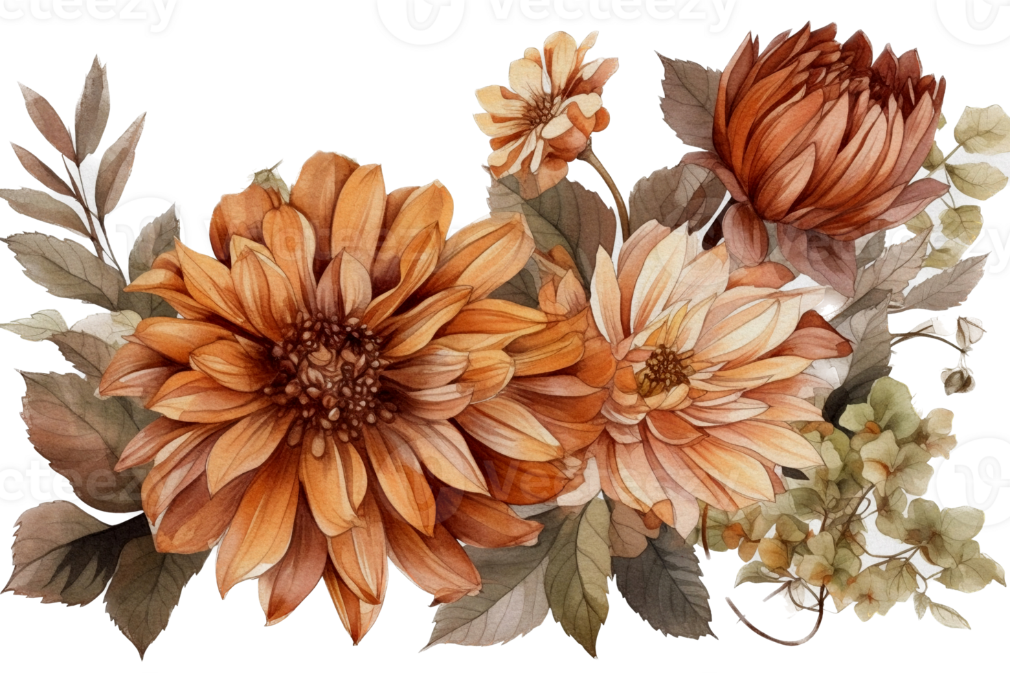 Beautiful flower with leaf watercolor ai generate png