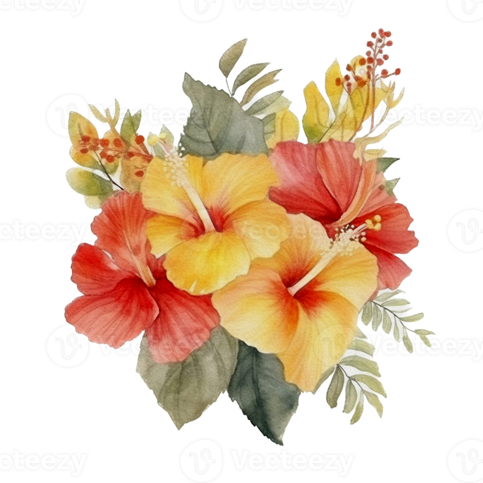 Beautiful flower with leaf watercolor ai generate png