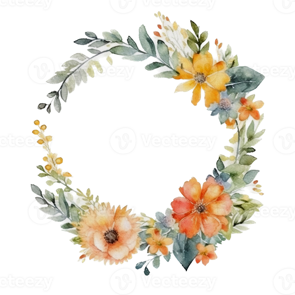 Beautiful flower wreath watercolor ai generate png