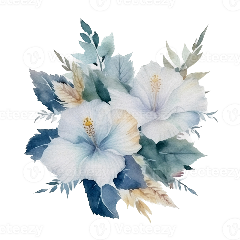 Beautiful flower with leaf watercolor ai generate png