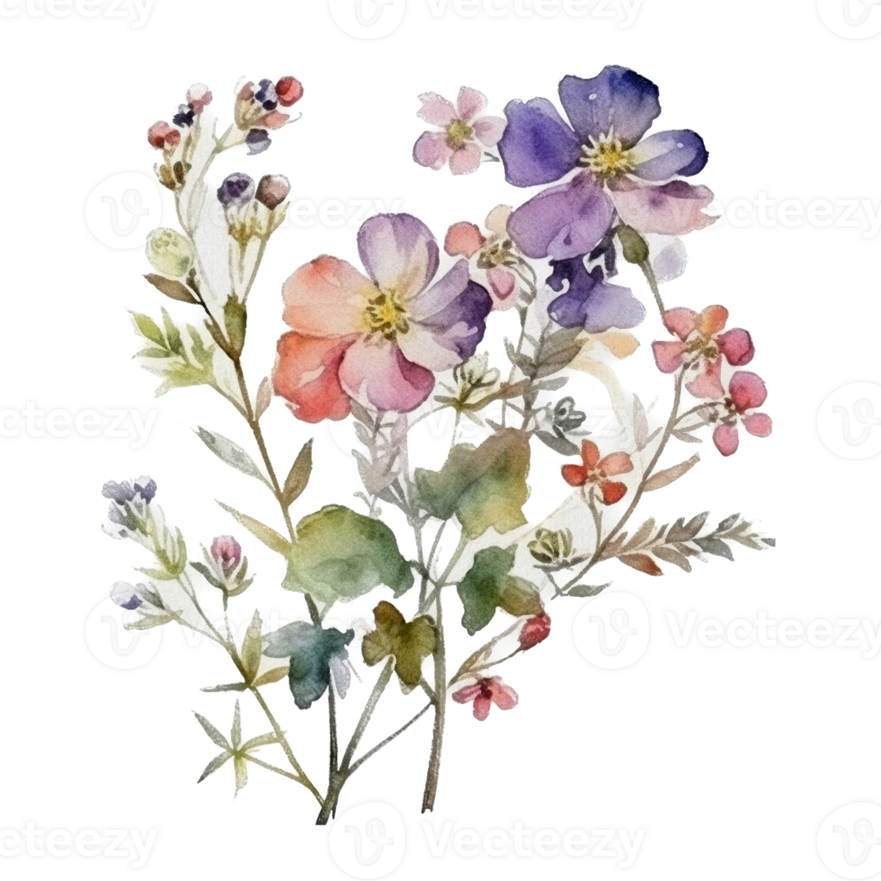 Beautiful flower with leaf watercolor ai generate png