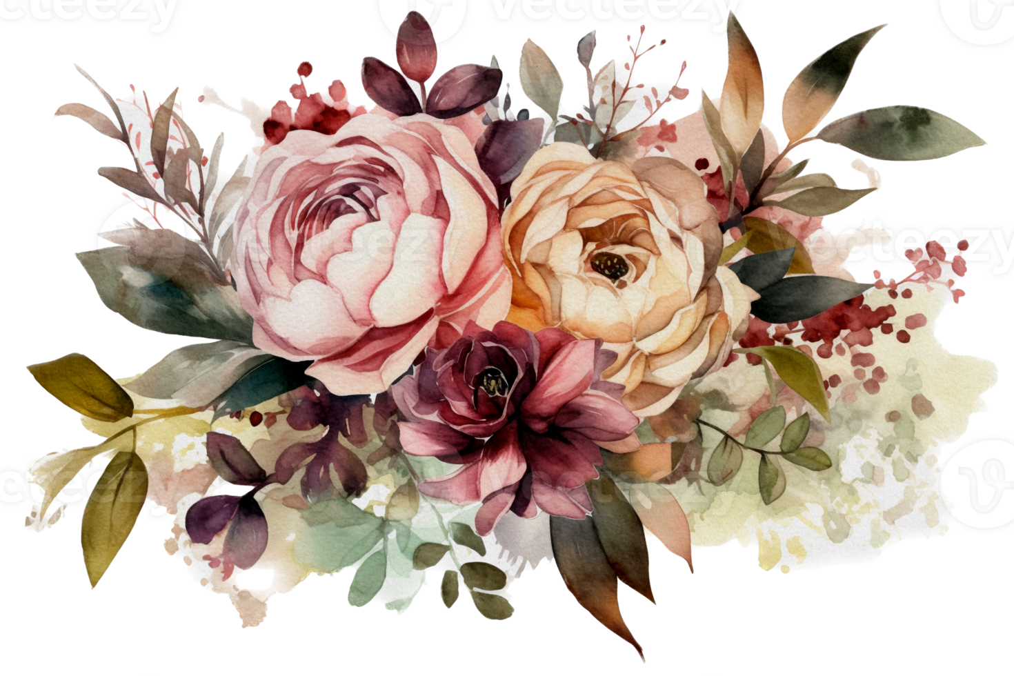 Beautiful flower with leaf watercolor ai generate png