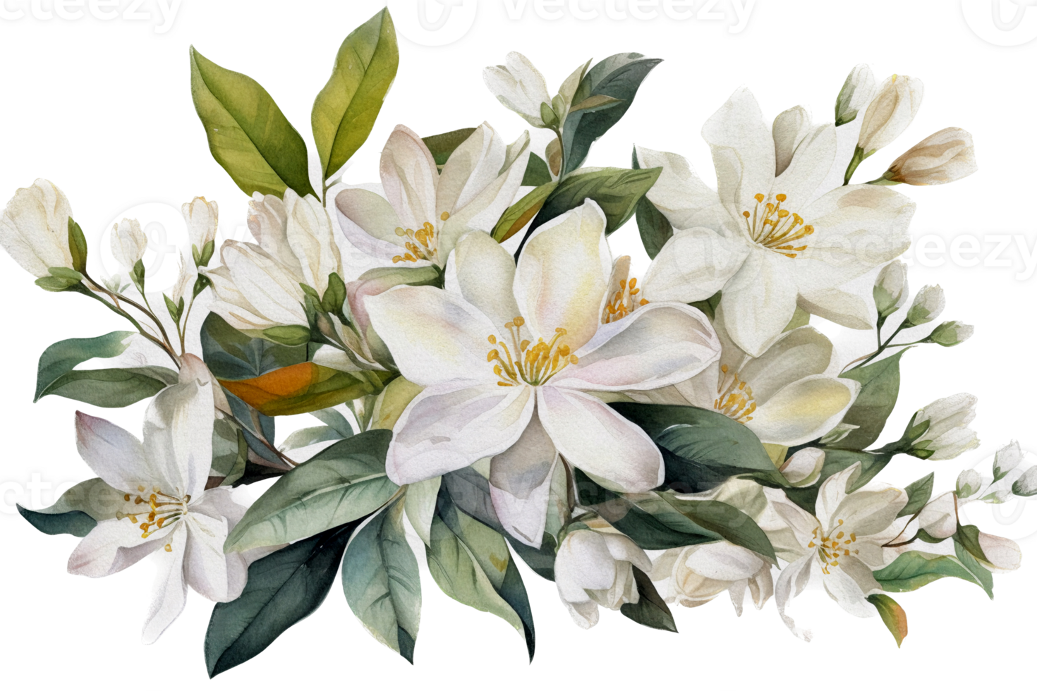 Beautiful flower with leaf watercolor ai generate png