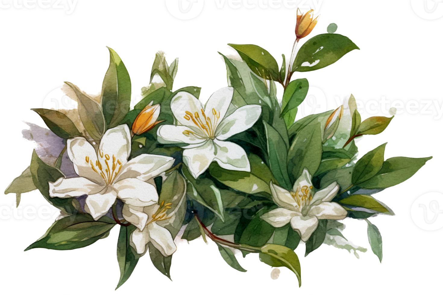 Beautiful flower with leaf watercolor ai generate png