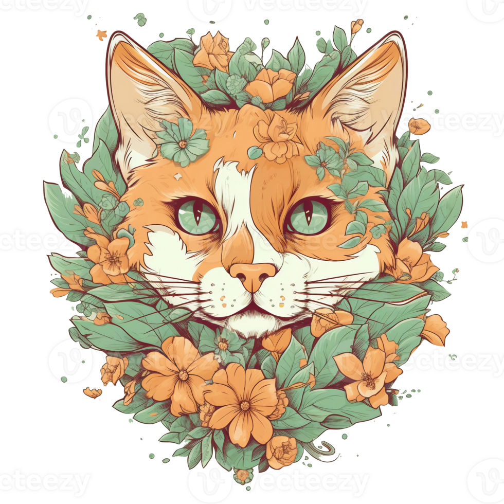 Illustration 2d Katze mit Blume ai generieren png