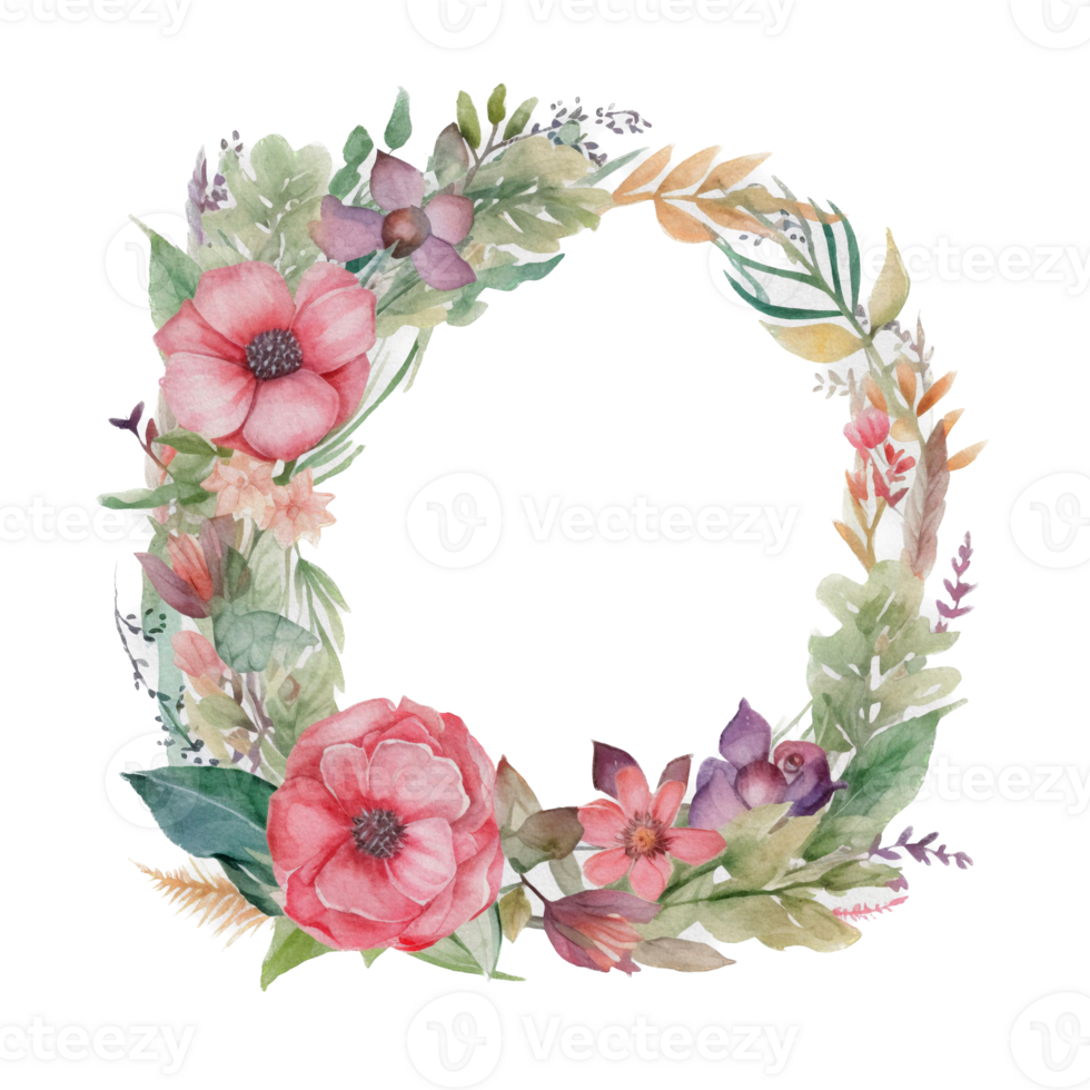 Beautiful flower wreath watercolor ai generate png