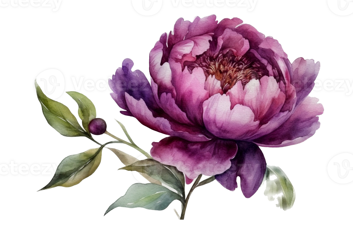 skön blomma med blad vattenfärg ai generera png