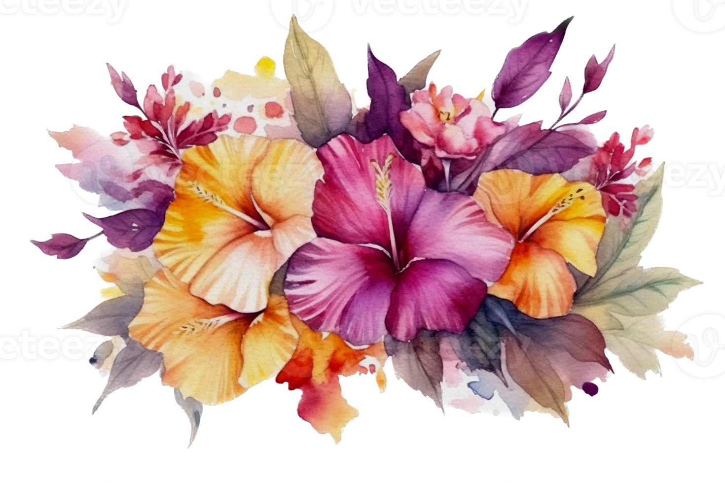 Beautiful flower with leaf watercolor AI Generate png