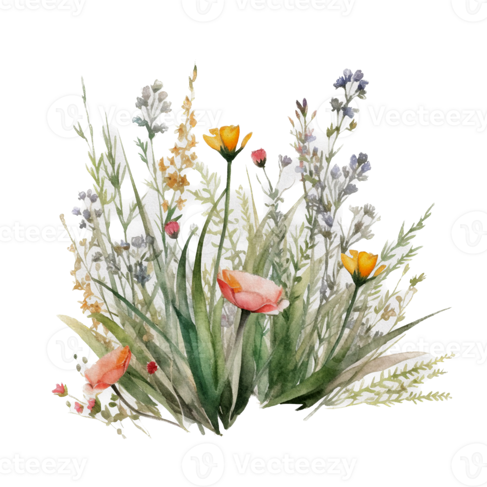 Beautiful flower with leaf watercolor ai generate png