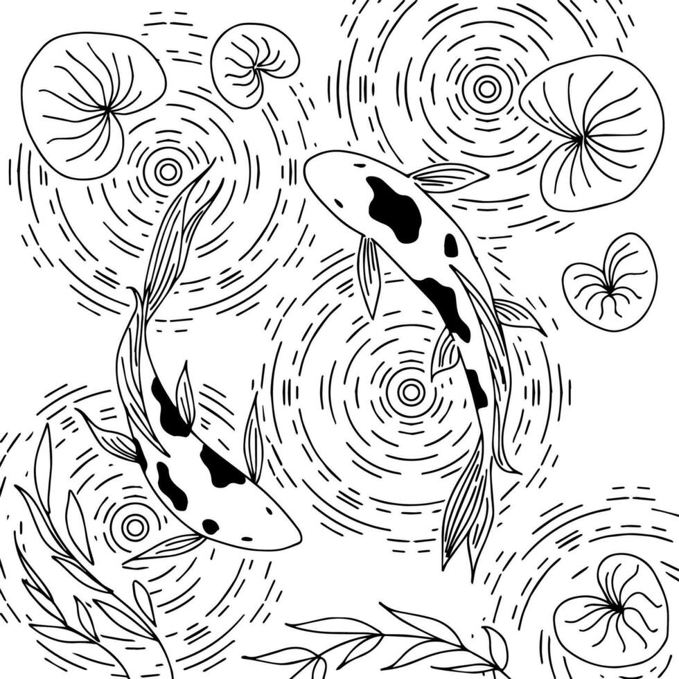Design Pond Koi Fish Outline Coloring vector