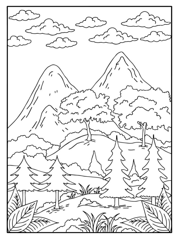 Design Nature Landscape Outline Coloring Page vector