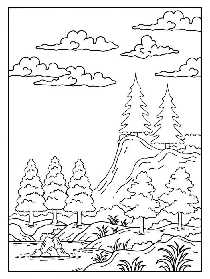 Design Nature Landscape Outline Coloring Page vector