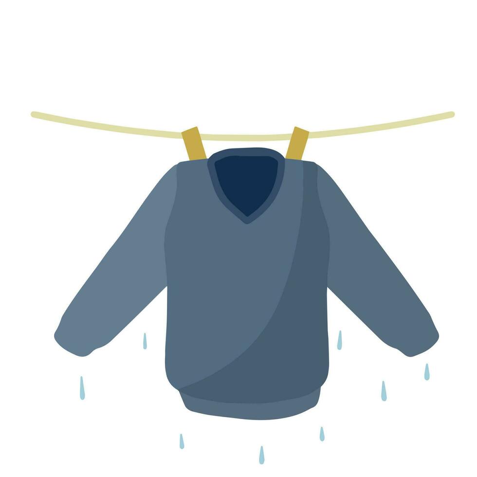 ropa seco en cuerda. lavandería y hogar limpieza. mojado chaqueta. lavandería elemento. plano dibujos animados ilustración aislado en blanco antecedentes vector