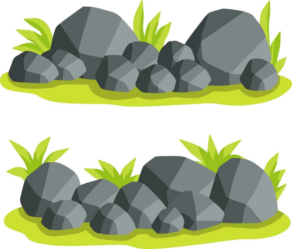 Stones for the background of natural landscape. set of Rocks with grass for scenery view - cartoon illustration moss vector