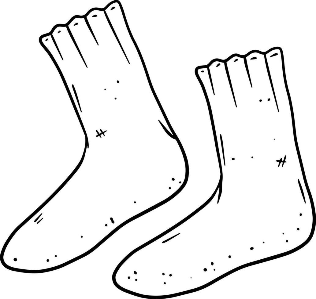 Set of old socks. Warm clothing for feet. Black and white hand drawn cartoon illustration vector
