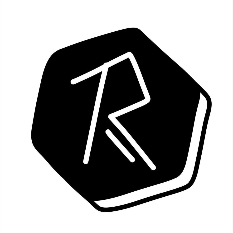 Doodle nordic rune. Black and white magic scandinavian icon. Viking mystery letter vector