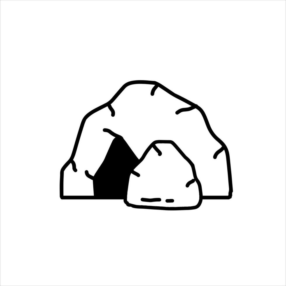 Cave icon. Stone shelter. Entrance to the mountain dungeon. Black silhouette vector