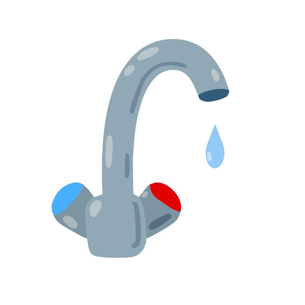 Water tap with falling drop of water. Plumbing in kitchen and bathroom. vector