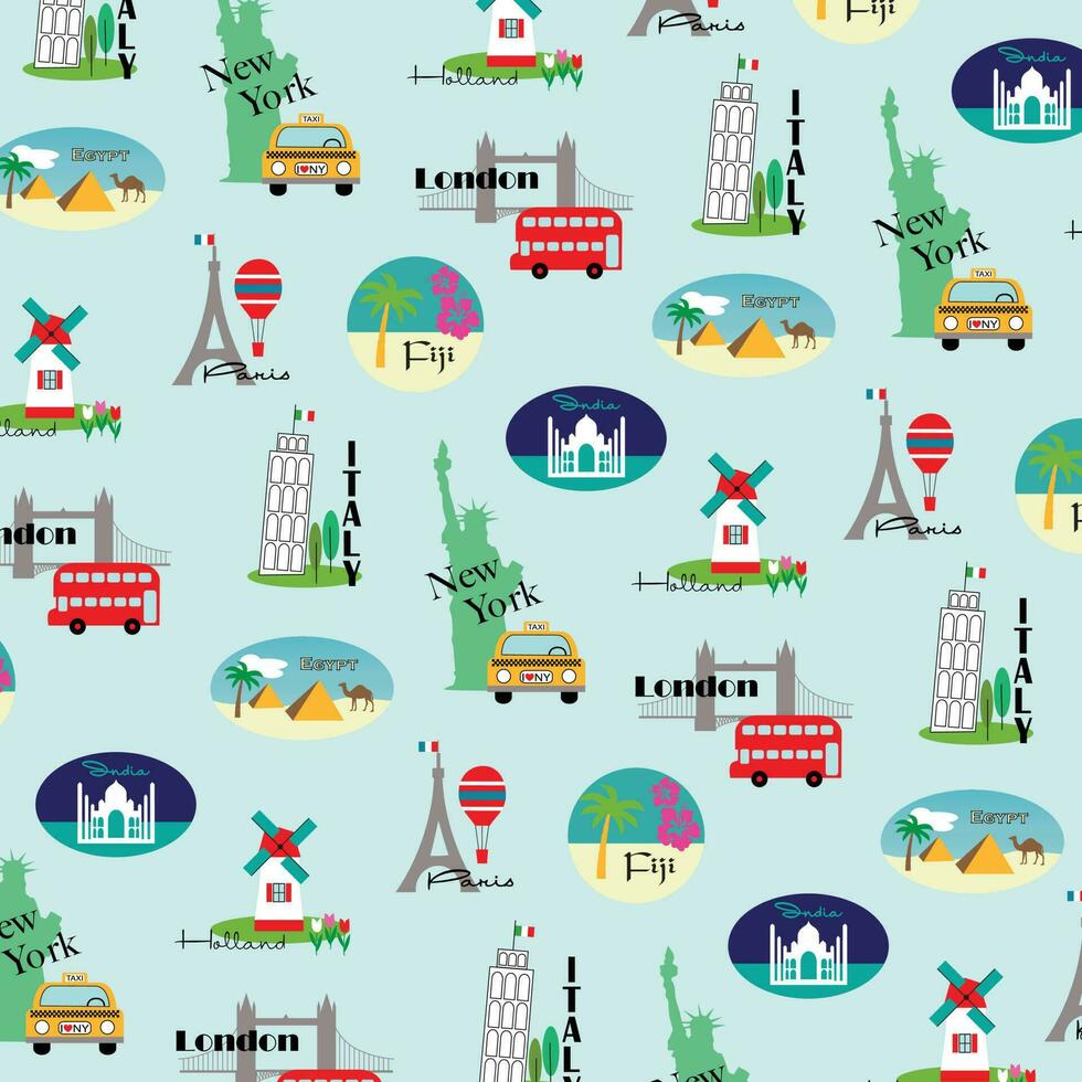 World travel luggage labels pattern vector