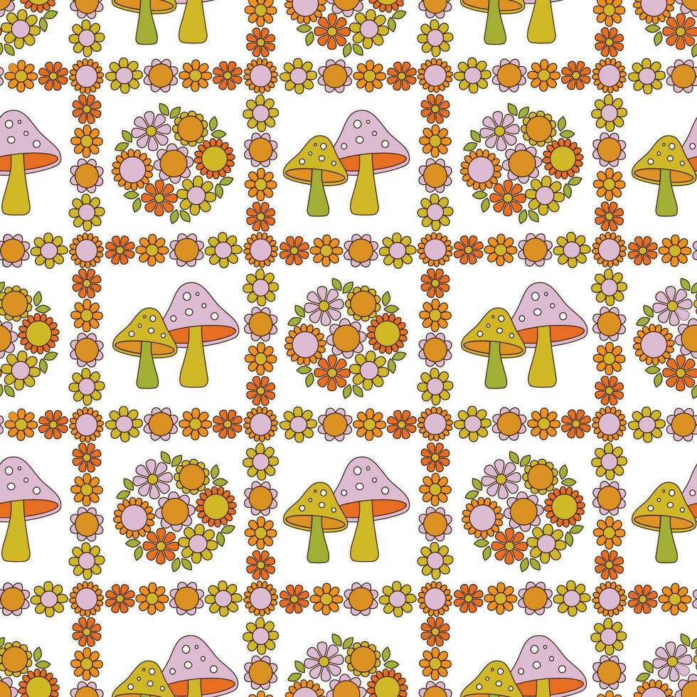 pretty mushroom and flower seamless pattern on white background vector