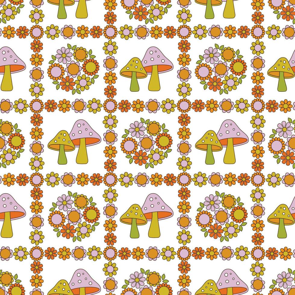 pretty mushroom and flower seamless pattern on white background vector