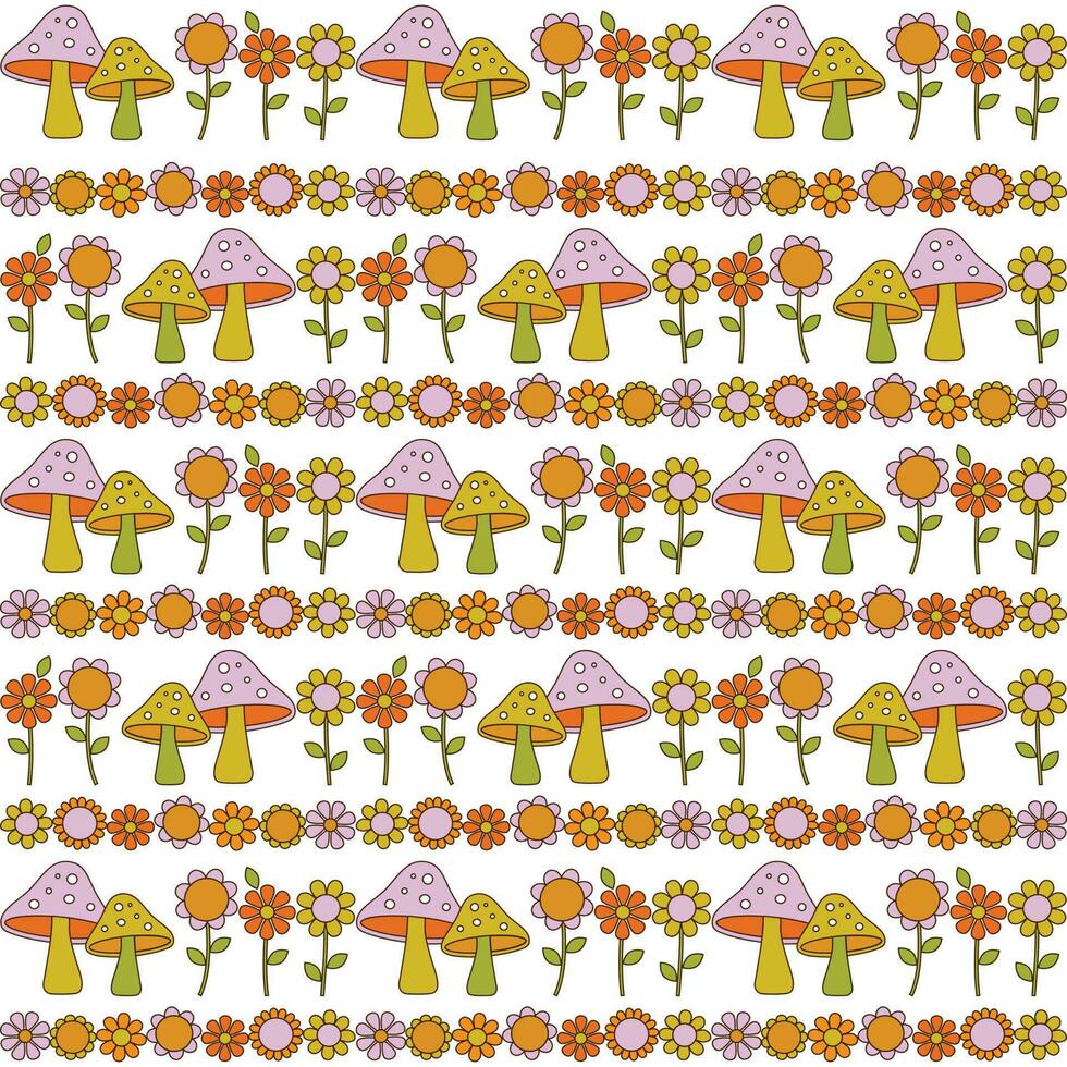 mushroom and flower seamless stripe pattern on white background vector