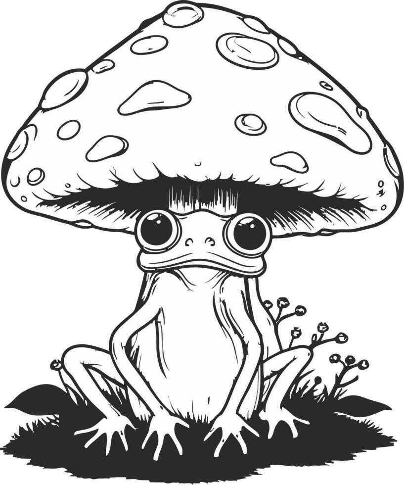 Frog sitting near mushroom vector