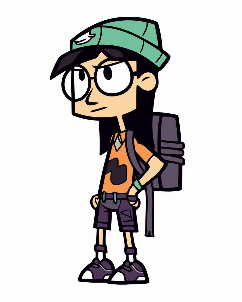 Nerdy cartoon hiker vector