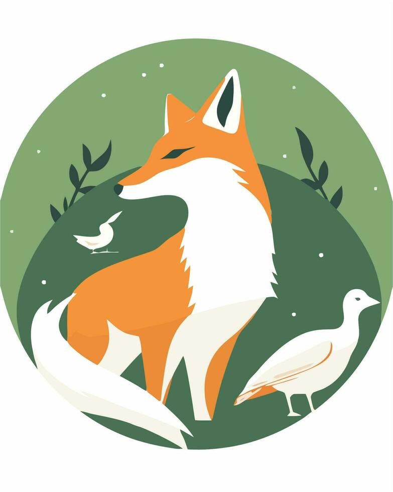 Fox and birds vector