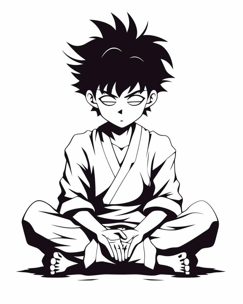 Anime boy meditating vector