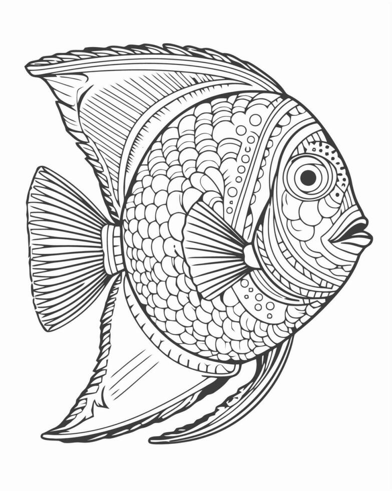 scaled fish coloring page vector