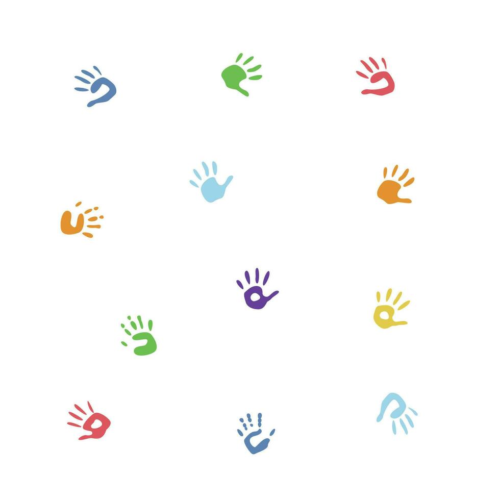 Flat vector painting tools in childish style. Hand drawn hand print, palm silhouette