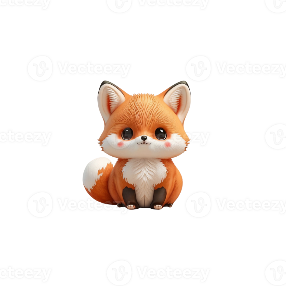 Cute Adorable Little Fox, 3D Illustration on Isolated Background, png