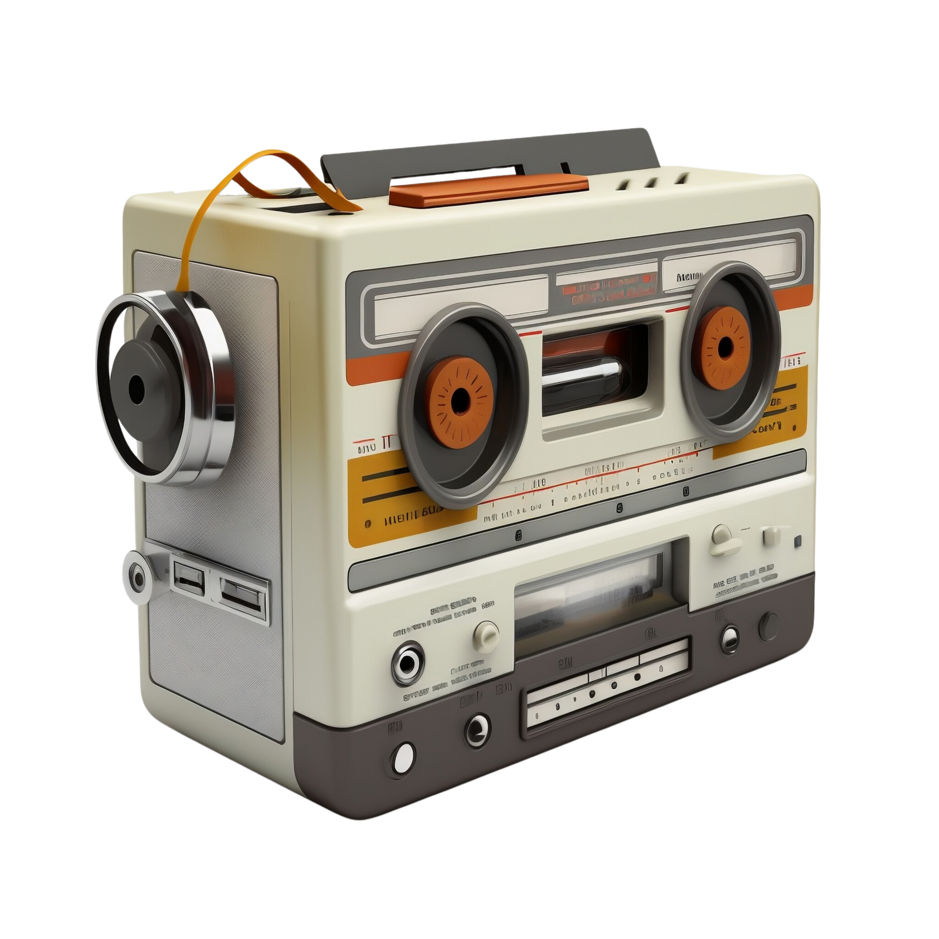 Retro Portable Stereo Boombox Radio Cassette Recorder 80s. Vintage Boom